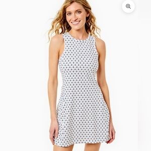 Addison Bay Blue White Floral Sleeveless Panama Dress Size Small Tennis Golf